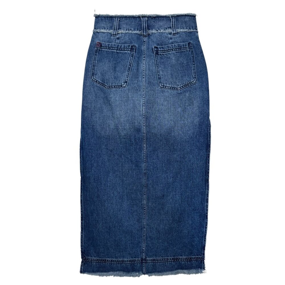 URBAN OUTFITTERS BDG HOLLY DENIM MIDI SKIRT POCKETS Y2K 90'S RAW EDGE NWOT S - Picture 6 of 11